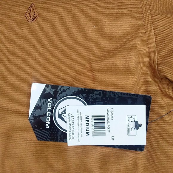 NWT Volcom Palm Drive Canvas Jacket Size M Rust Teddy Fleece Lined - Picture 10 of 11